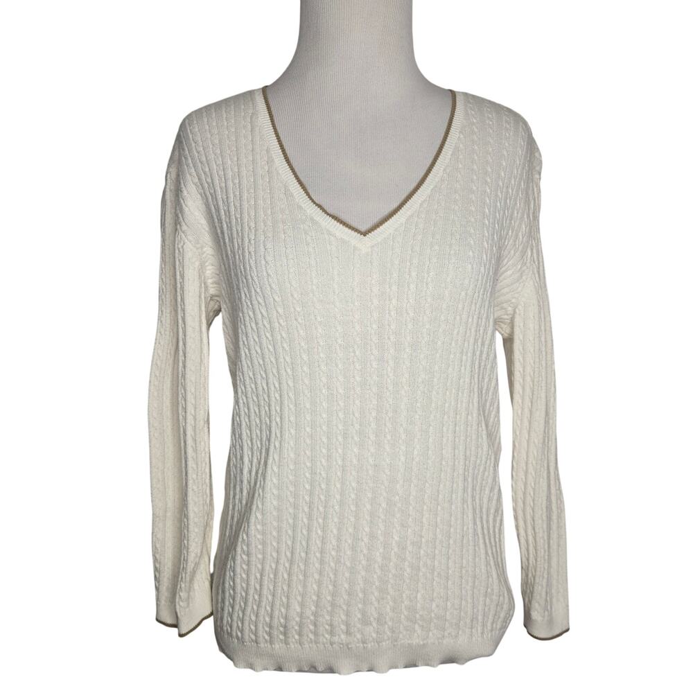 Vintage Lauren Ralph Lauren Cable Knit Tennis Sweater Cricket Women White Medium